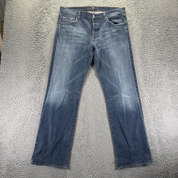 7 For All Mankind Jeans Mens 38x34 Blue Straight Cotton Stretch Dark Wash - Picture 1 of 11